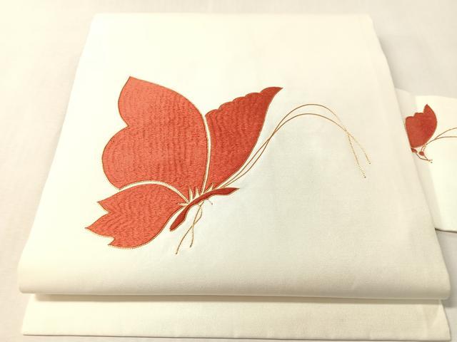 平和屋着物●九寸名古屋帯　総刺繍　駒刺繍　舞蝶文　金糸　正絹　逸品　CABL6373vp