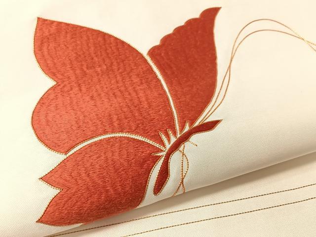 平和屋着物●九寸名古屋帯　総刺繍　駒刺繍　舞蝶文　金糸　正絹　逸品　CABL6373vp