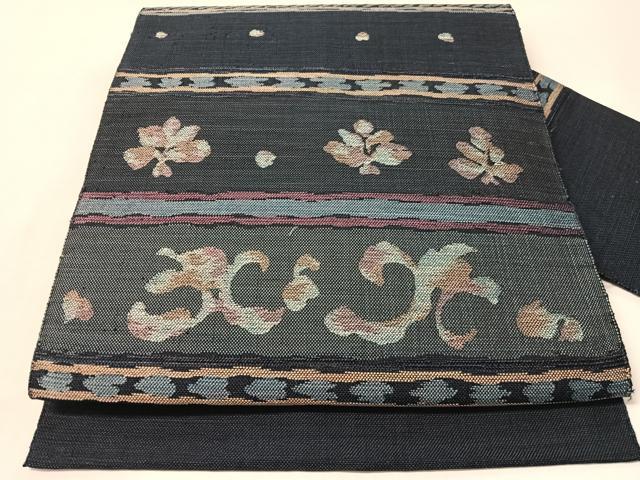 平和屋着物●八寸名古屋帯　紬地　横段吉祥花文　正絹　逸品　CABL6379vp