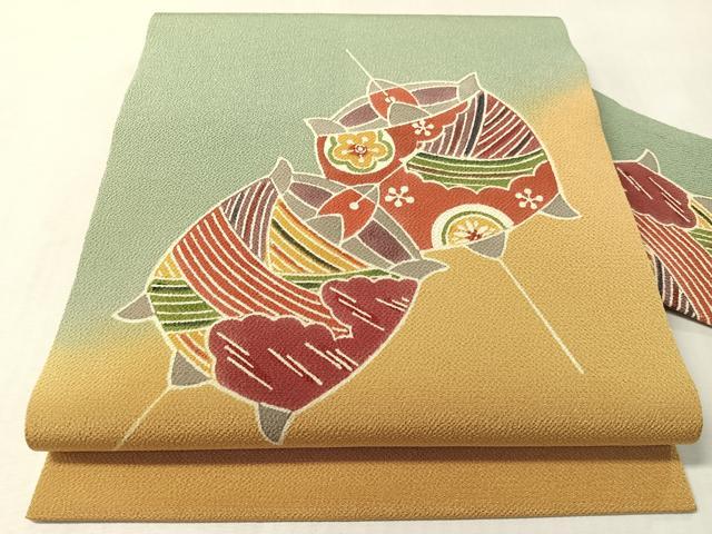 平和屋着物●九寸名古屋帯　型染め　糸巻き文　鬼しぼ縮緬　正絹　逸品　CABL6380vp