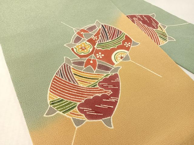平和屋着物●九寸名古屋帯　型染め　糸巻き文　鬼しぼ縮緬　正絹　逸品　CABL6380vp