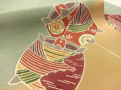 平和屋着物●九寸名古屋帯　型染め　糸巻き文　鬼しぼ縮緬　正絹　逸品　CABL6380vp