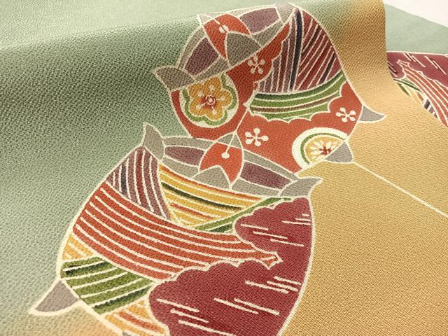 平和屋着物●九寸名古屋帯　型染め　糸巻き文　鬼しぼ縮緬　正絹　逸品　CABL6380vp