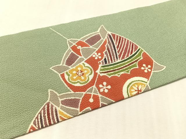 平和屋着物●九寸名古屋帯　型染め　糸巻き文　鬼しぼ縮緬　正絹　逸品　CABL6380vp