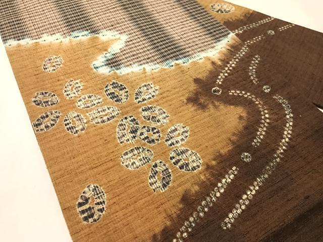 平和屋着物●九寸名古屋帯　紬地　絞り　流水花文　正絹　逸品　CABL6381vp