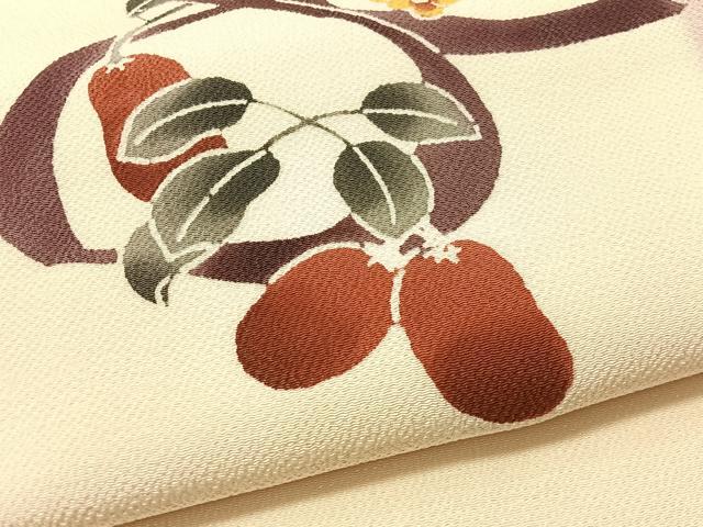 平和屋着物●九寸名古屋帯　型染め　成物　鬼しぼ縮緬　正絹　逸品　CABL6382vp