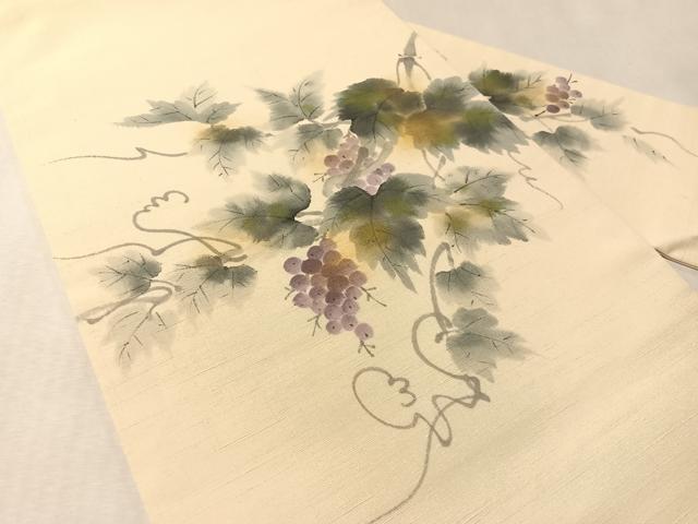平和屋着物●九寸名古屋帯　作家物　手描き　紬地　葡萄蔦の葉文　金彩　やまと誂製　正絹　逸品　CABL6383vp