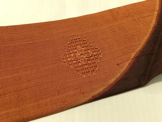 平和屋着物●九寸名古屋帯　生紬　ドロンワーク　よろけ縞菱花文　逸品　CABL6384vp