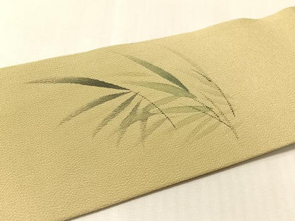 平和屋着物●九寸名古屋帯　手描き　鮎　利休茶色　鬼しぼ縮緬　正絹　逸品　CABL6385vp