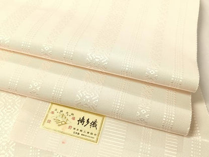 平和屋着物●本場筑前博多織　八寸名古屋帯　献上　胡粉色　博多金ラベル　証紙付き　正絹　逸品　CABL6387vp