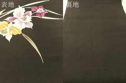 平和屋着物●塩瀬　九寸名古屋帯　手描き　カトレア　黒地　金彩　正絹　逸品　CABL6392vp