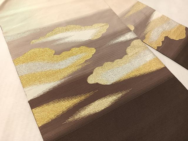 平和屋着物●爪搔き本綴れ　八寸名古屋帯　雲取り霞文　金銀糸　正絹　逸品　CABL6400vp