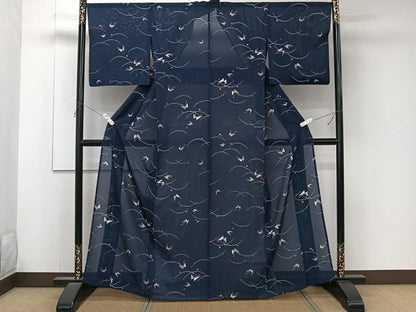 平和屋着物＊夏物　小紋　絽　芝舞蝶文　正絹　逸品　CABL6801xi