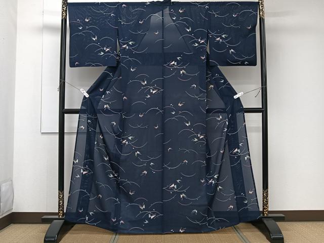 平和屋着物＊夏物　小紋　絽　芝舞蝶文　正絹　逸品　CABL6801xi