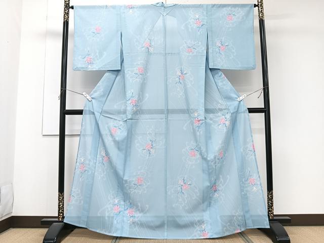 平和屋着物＊夏物　訪問着　絽　流水草花文　洗える着物　CABL6802xi