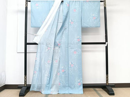 平和屋着物＊夏物　訪問着　絽　流水草花文　洗える着物　CABL6802xi