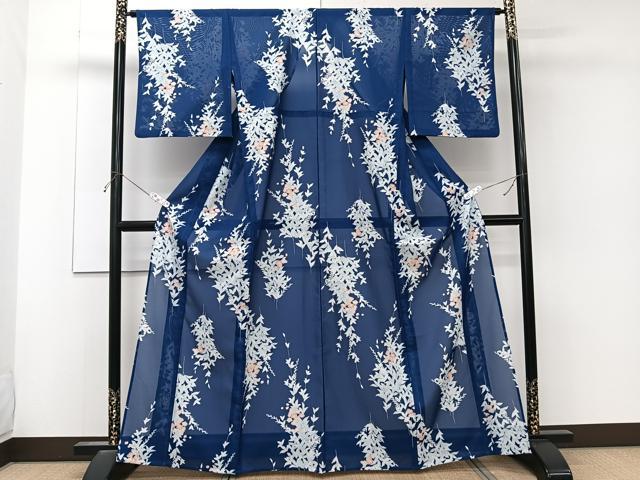 平和屋着物＊夏物　小紋　絽　枝草花文　さんび謹製　洗える着物　CABL6804xi