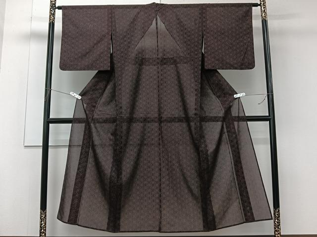 平和屋着物＊夏物　小紋　紗　麻の葉文　黒地　洗える着物　CABL6805xi