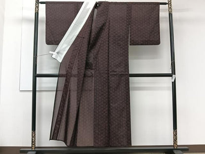 平和屋着物＊夏物　小紋　紗　麻の葉文　黒地　洗える着物　CABL6805xi