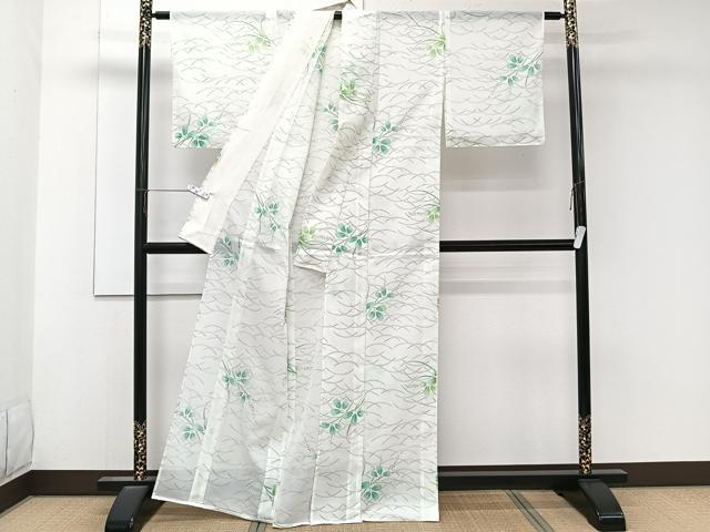 平和屋着物＊夏物　小紋　絽　芝草花文　洗える着物　CABL6808xi
