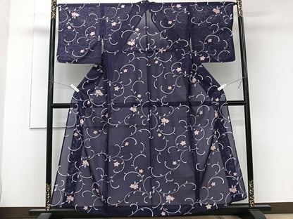 平和屋着物＊夏物　小紋　絽　花唐草文　洗える着物　CABL6810xi