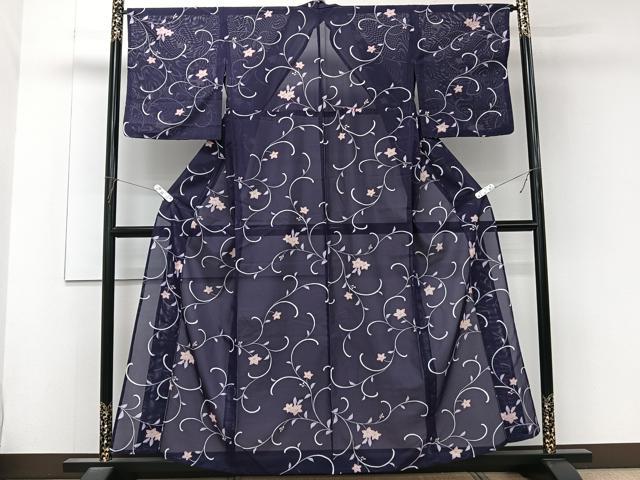 平和屋着物＊夏物　小紋　絽　花唐草文　洗える着物　CABL6810xi