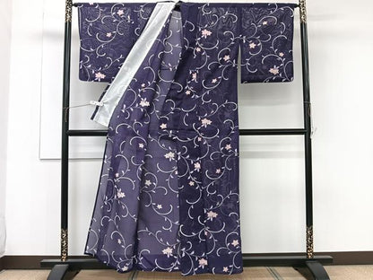 平和屋着物＊夏物　小紋　絽　花唐草文　洗える着物　CABL6810xi