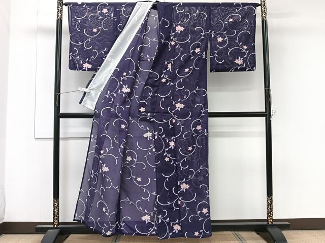 平和屋着物＊夏物　小紋　絽　花唐草文　洗える着物　CABL6810xi