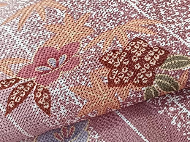 平和屋着物＊夏物　小紋　絽　斜線草花文　洗える着物　CABL6812xi