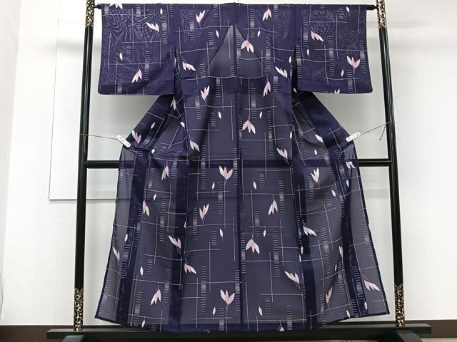 平和屋着物＊夏物　小紋　絽　舞葉文　洗える着物　CABL6817xi