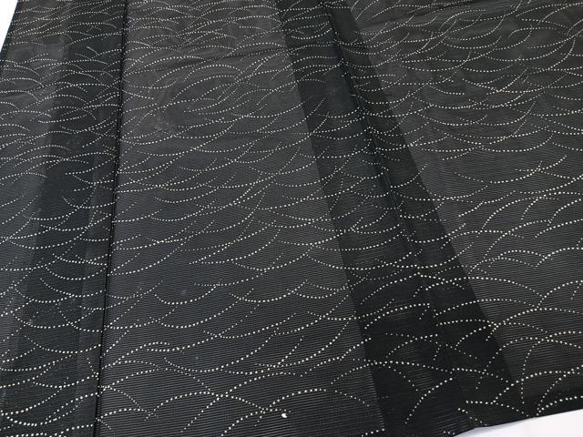 平和屋着物＊夏物　小紋　絽　芝重ね文　黒地　洗える着物　CABL6822xi