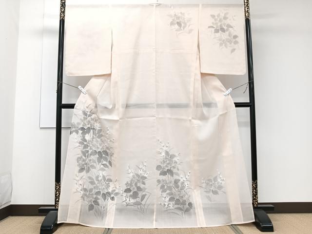 平和屋着物＊夏物　訪問着　紗紬　手描き　枝草花文　正絹　逸品　CABL6828xi