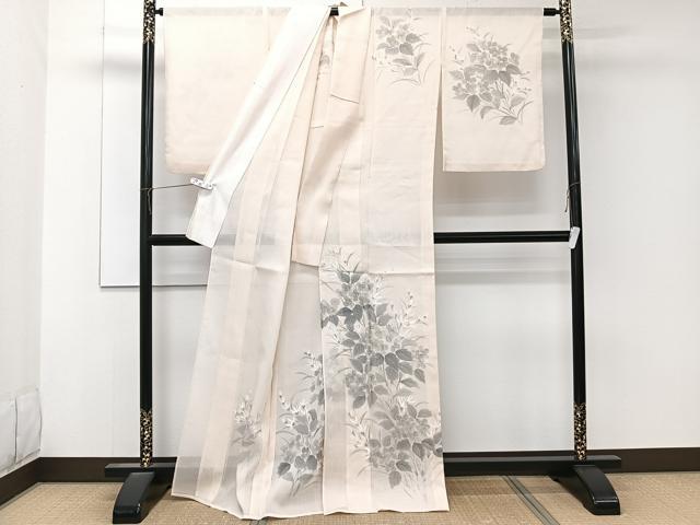 平和屋着物＊夏物　訪問着　紗紬　手描き　枝草花文　正絹　逸品　CABL6828xi