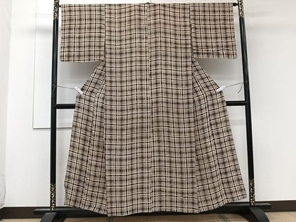 平和屋着物＊夏物　小紋　格子文様　正絹　逸品　CABL6829xi