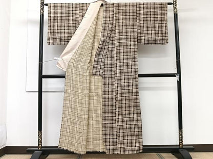 平和屋着物＊夏物　小紋　格子文様　正絹　逸品　CABL6829xi