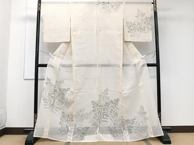 平和屋着物＊夏物　訪問着　紗紬　手描き　枝葉文　正絹　逸品　CABL6833xi