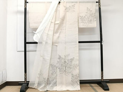 平和屋着物＊夏物　訪問着　紗紬　手描き　枝葉文　正絹　逸品　CABL6833xi