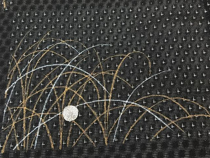 平和屋着物＊夏物　訪問着　紗　一乃倉　駒刺繍　色紙草文　黒地　金銀彩　正絹　逸品　CABL6836xi