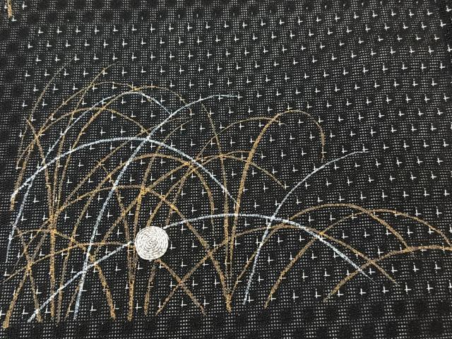 平和屋着物＊夏物　訪問着　紗　一乃倉　駒刺繍　色紙草文　黒地　金銀彩　正絹　逸品　CABL6836xi