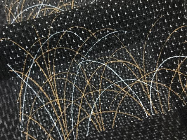 平和屋着物＊夏物　訪問着　紗　一乃倉　駒刺繍　色紙草文　黒地　金銀彩　正絹　逸品　CABL6836xi
