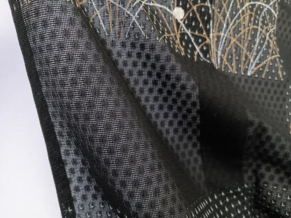 平和屋着物＊夏物　訪問着　紗　一乃倉　駒刺繍　色紙草文　黒地　金銀彩　正絹　逸品　CABL6836xi