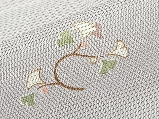 平和屋着物＊夏物　小紋　絽　銀杏文　金彩　正絹　逸品　CABL6839xi