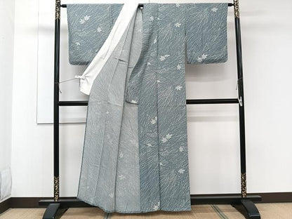 平和屋着物＊夏物　小紋　縦絽　枝楓文　正絹　逸品　CABL6840xi