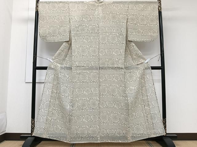 平和屋着物＊夏物　紗紬　草花文　正絹　逸品　CABL6850xi
