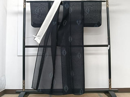 平和屋着物＊夏物　紗紬　菱文様　正絹　逸品　CABL6851xi