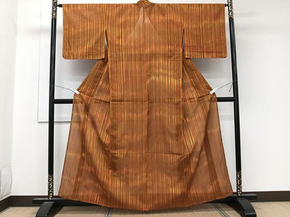 平和屋着物＊夏物　小紋　縞紋紗　霞文　正絹　逸品　CABL6852xi
