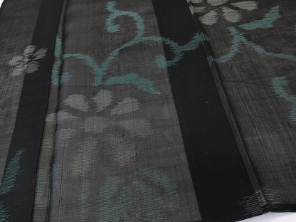 平和屋着物＊夏物　本場大島紬　夏大島　花唐草文　黒地　正絹　逸品　CABL6853xi