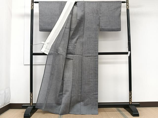 平和屋着物＊夏物　紗紬　桔梗鼠色　正絹　逸品　CABL6854xi