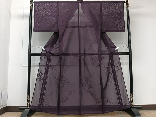 平和屋着物＊夏物　色無地　草紋紗　滅紫色　正絹　逸品　CABL6855xi