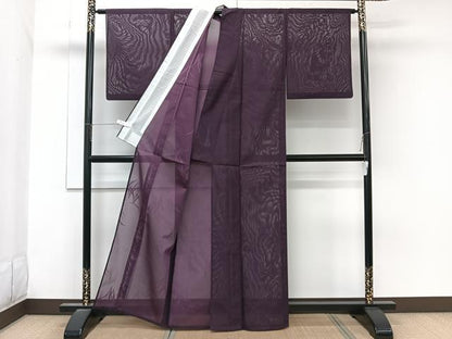 平和屋着物＊夏物　色無地　草紋紗　滅紫色　正絹　逸品　CABL6855xi